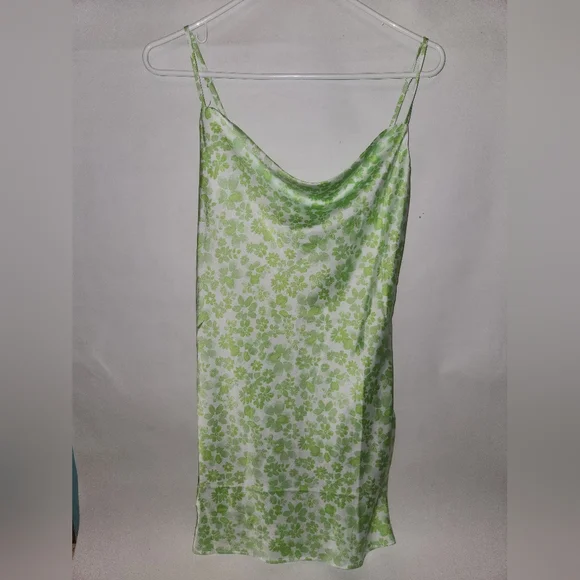 Green flower mini slip dress